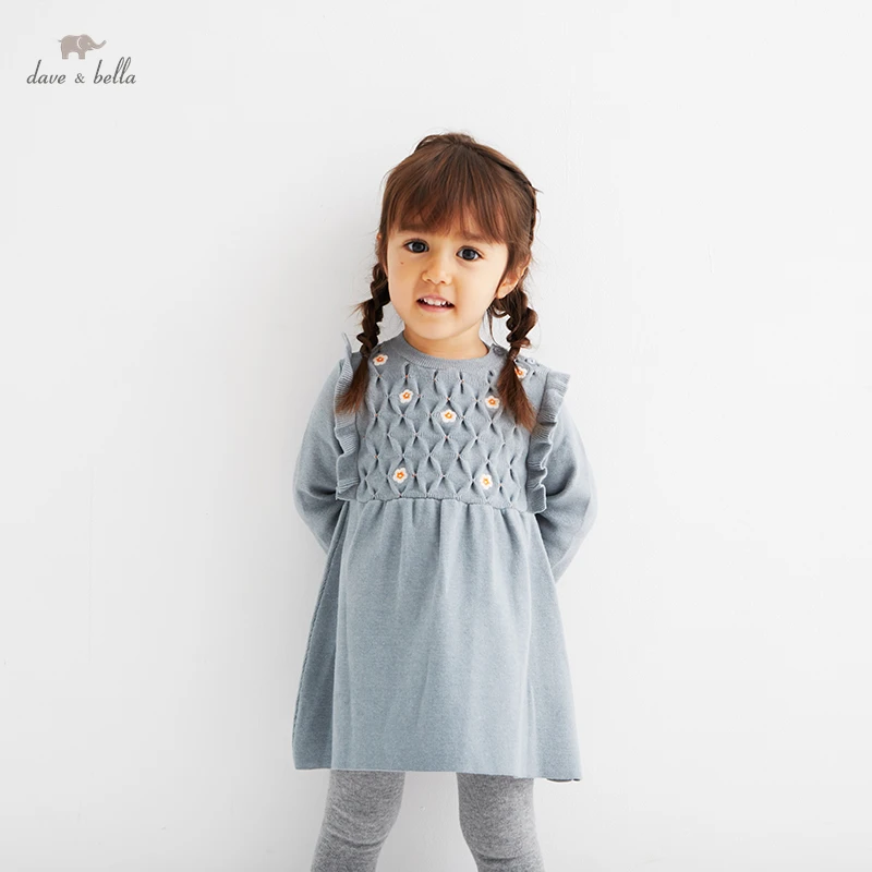 

DBS19093 dave bella autumn baby girl's cute floral sweater dress children fashion party dress kids infant lolita clothes