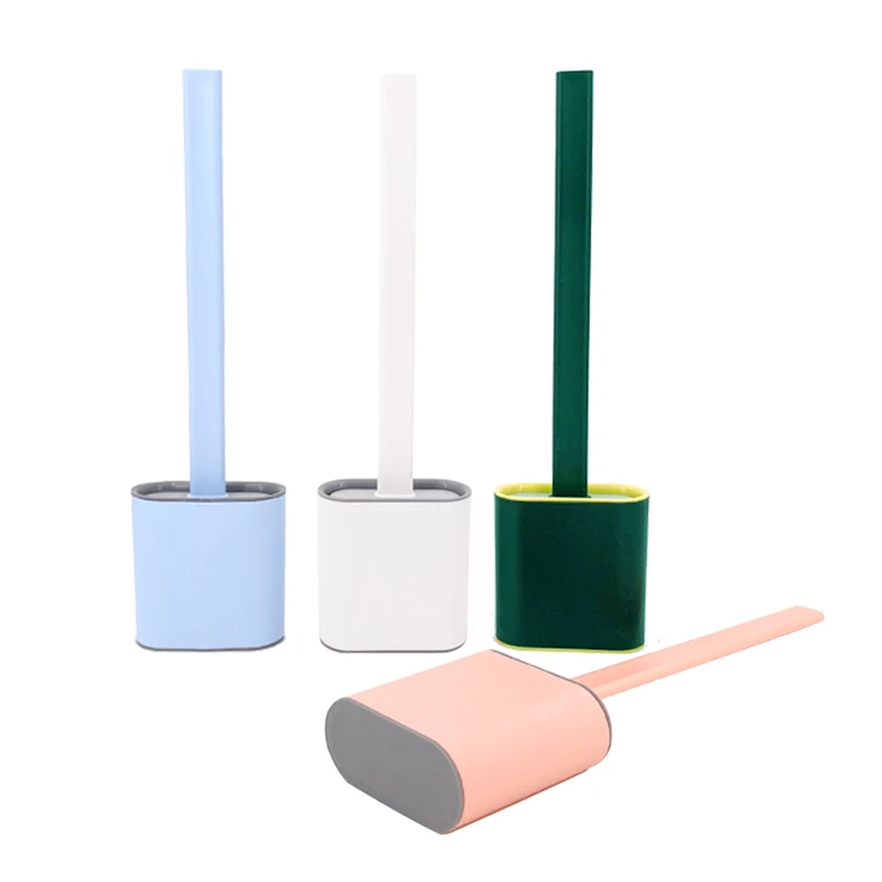 

Toilet Brush Water Leak Proof With base Silicone Wc Flat Head Flexible Soft Bristles Brush with Quick Drying Holder Set