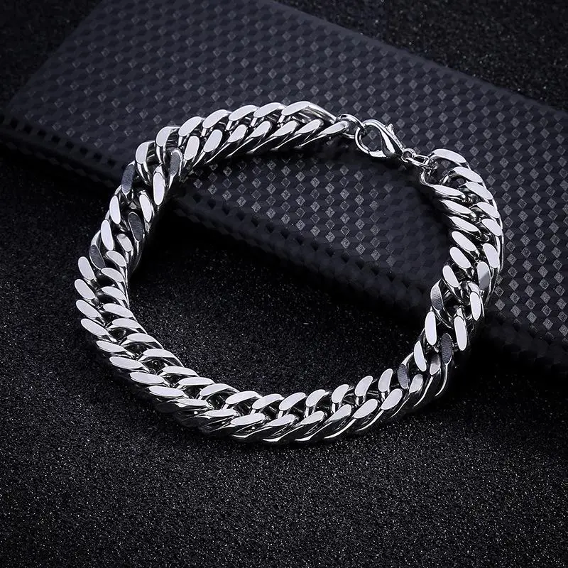 silver 9inch 3/4/5/6/8/10/14 мм Для Мужчин's Браслеты серебро Нержавеющая сталь КУБИНСКИЙ звено цепи Браслеты для Для мужчин Для женщин в стиле «хип-хоп», ювелирных изделий - Окраска металла: silver 9inch