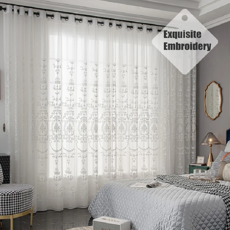 

MILING Embroidered White Tulle Curtains for the Living Room Modern Sheer Curtain for Bedroom Kitchen Window Voile Custom Size