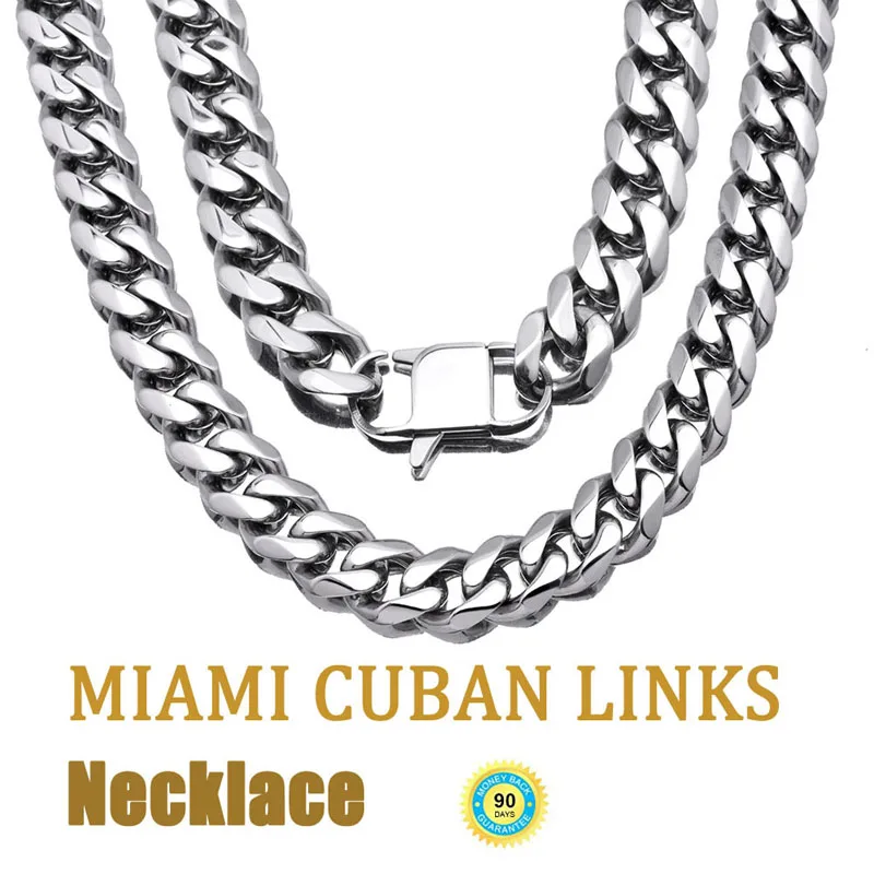 

Adjustable Heavy Miami Cuban Link Chain Necklace Choker with Hip Hop Tail 18-30inch 316L Stainless Steel Curb Rapper Jewelry