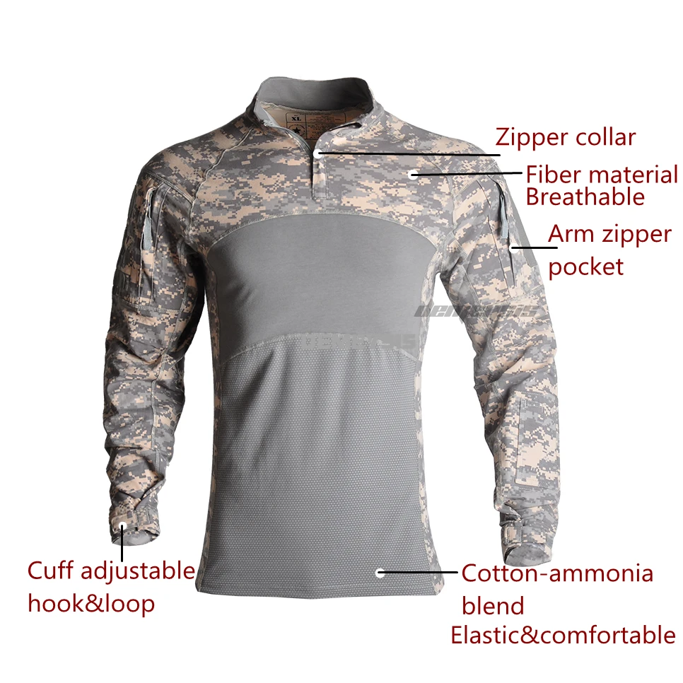 

Outdoor Sport Mens Tactical Military Shirt Army Combat Long Sleeve T Shirt Top Camo Long Sleeve Shirts Black Mulitcam
