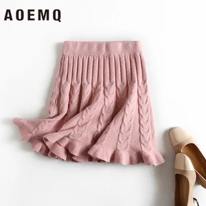 Женские Теплые повседневные юбки AOEMQ, 3 цвета, однотонные хлопковые юбки с драпировкой в виде русалки и рыбок, для зимы