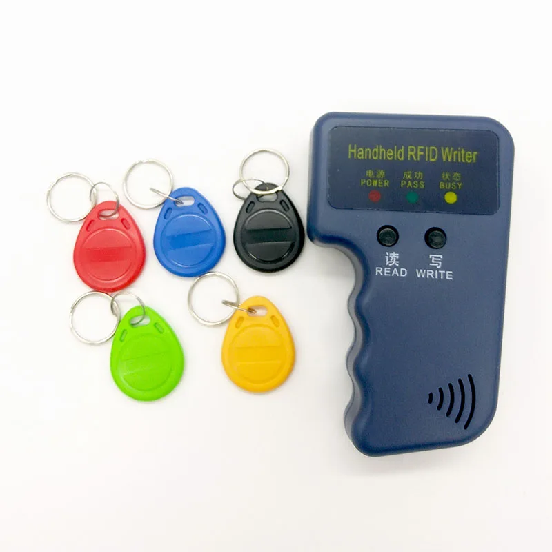 

Handheld 125KHz EM4100 TK4100 RFID Copier Writer Duplicator Programmer Reader + 5pcs EM4305 Rewritable ID Keyfobs Tag