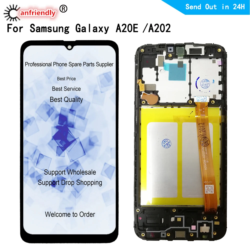 Pantalla LCD IPS de 5,8 pulgadas para Samsung Galaxy A20E A202 SM-A202F, digitalizador de Panel t&aacute;ctil con montaje de marco de repuesto-0