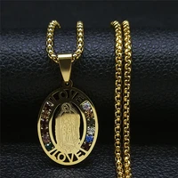 2022 catholic virgin stainless steel mix crystal necklaces gold color chain necklaces jewelry collier ras de cou n4906s05