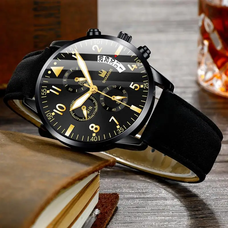 2019 мужские синие часы кожаный ремешок чехол из нержавеющей стали кварцевые