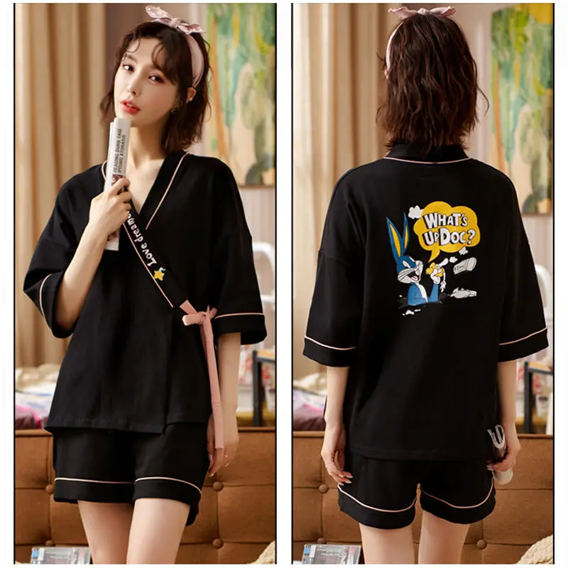 Kimono Pajamas Female Cotton Thin Section Short-sleeved Shorts Summer Ins Wind Japanese Sweet Casual Home Wear Set Summer