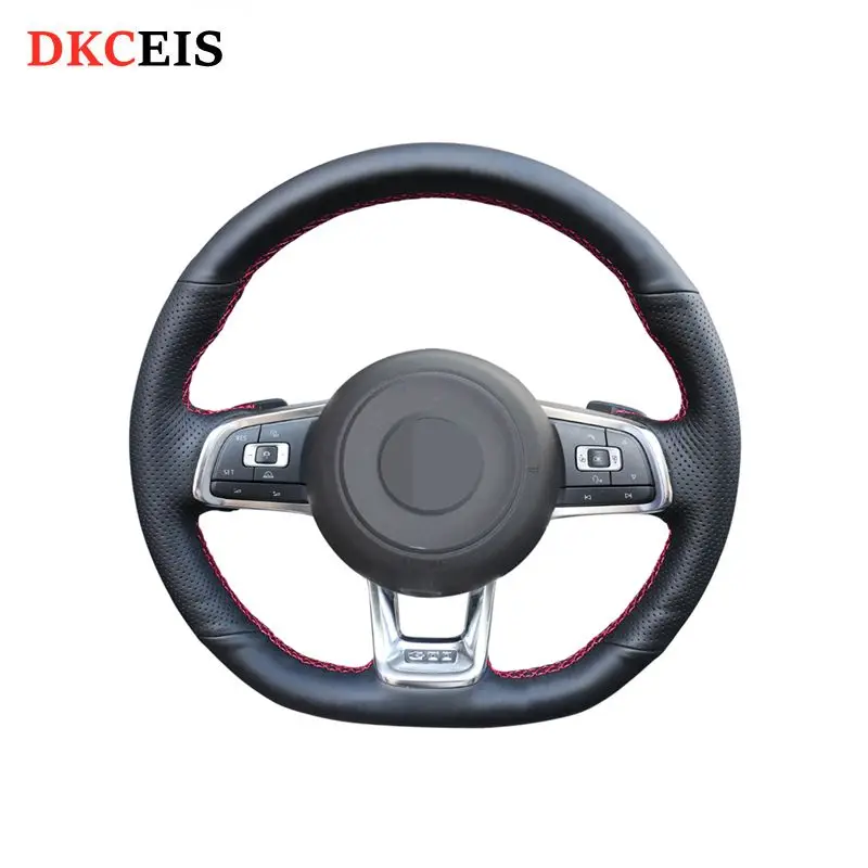 

Сшитая вручную черная оплетка рулевого колеса из натуральной кожи для Volkswagen VW Golf 7 GTI Polo Jetta (GLI) Passat, автозапчасти