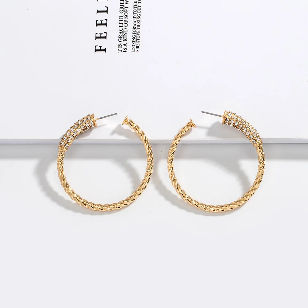 

New Fashion Charm Style Big C-Shape Metal Crystal Gold Color Stud Earrings For Women