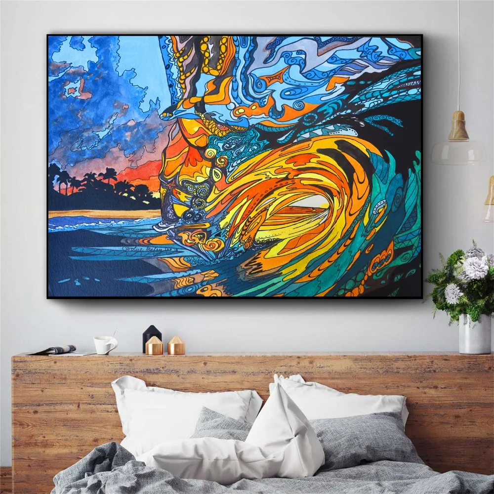 

Abstract Hawaii Surf Wave Posters and Prints Wall art Decorative Picture Canvas Painting For Living Room Home Decor Unframed