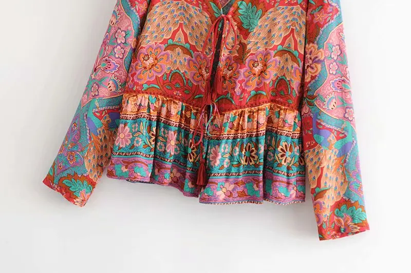 Boho Queens каштановых женская обувь с цветочным принтом на шнуровке блуза Женские