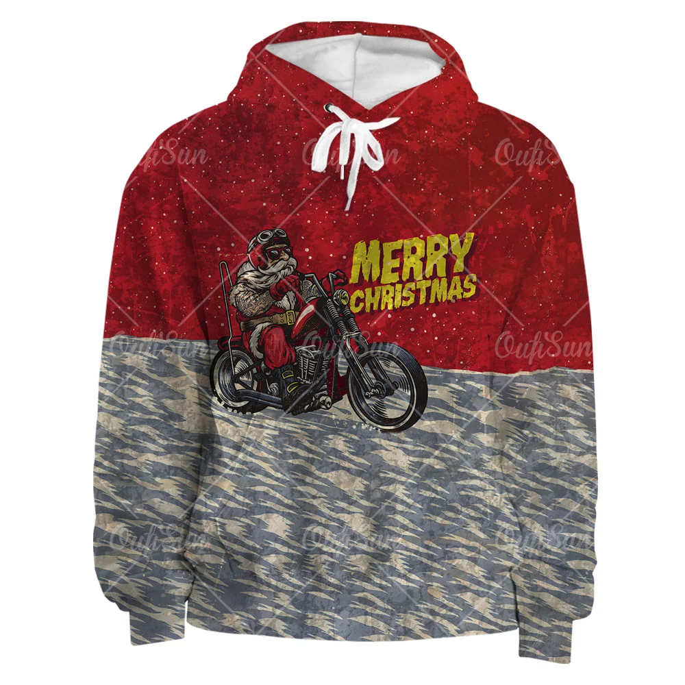 

Christmas Santa Motorcycle Print 3D Hoodies Men Autumn Harajuku Style Oversized Sweatshirt Trendy Rock Long Sleeve Hooded Jacket