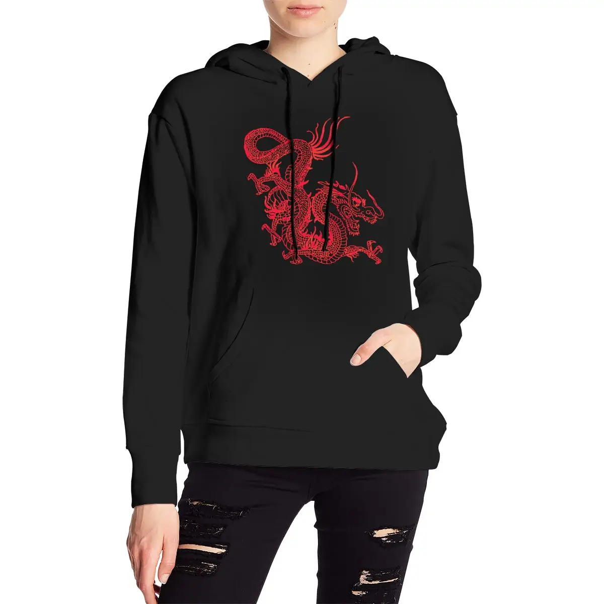 

Chinese Culture novelty Print hoody 90s Women Crop Top Dragon Tattoo hoodie Tops Streetwear