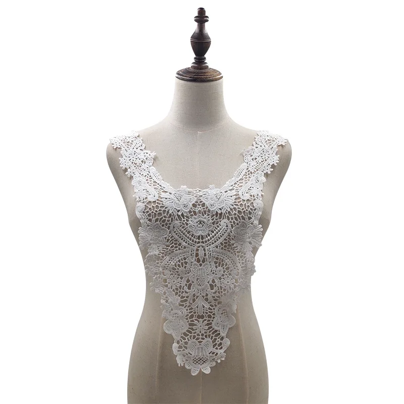 Роскошный белый черный 3d цветок розы вышитые Venise кружева поддельные воротник