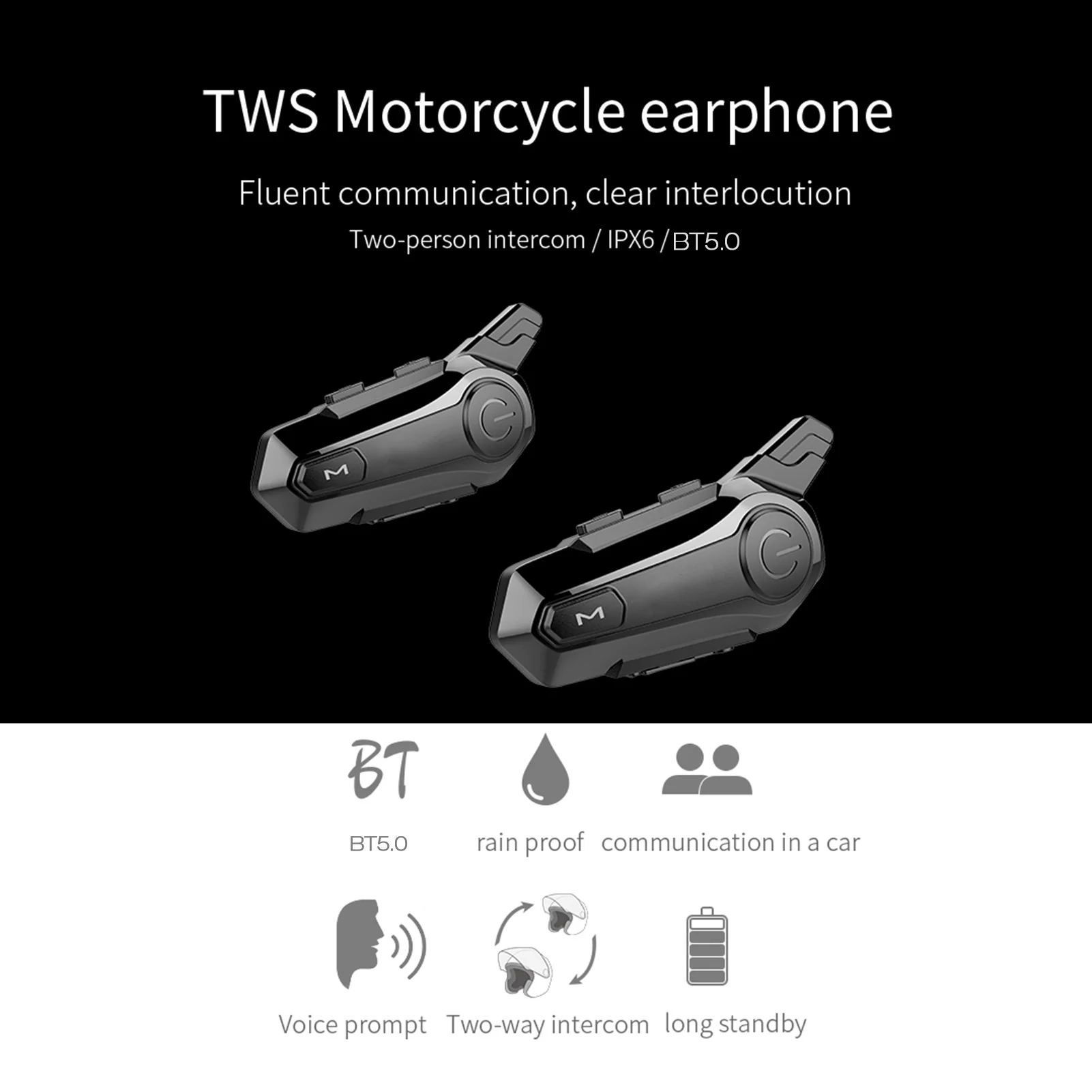 

One Piece Motorcycle Walkie Talkie Bluetooth Headset Waterproof Communication For Dirt Bike Motorcycle