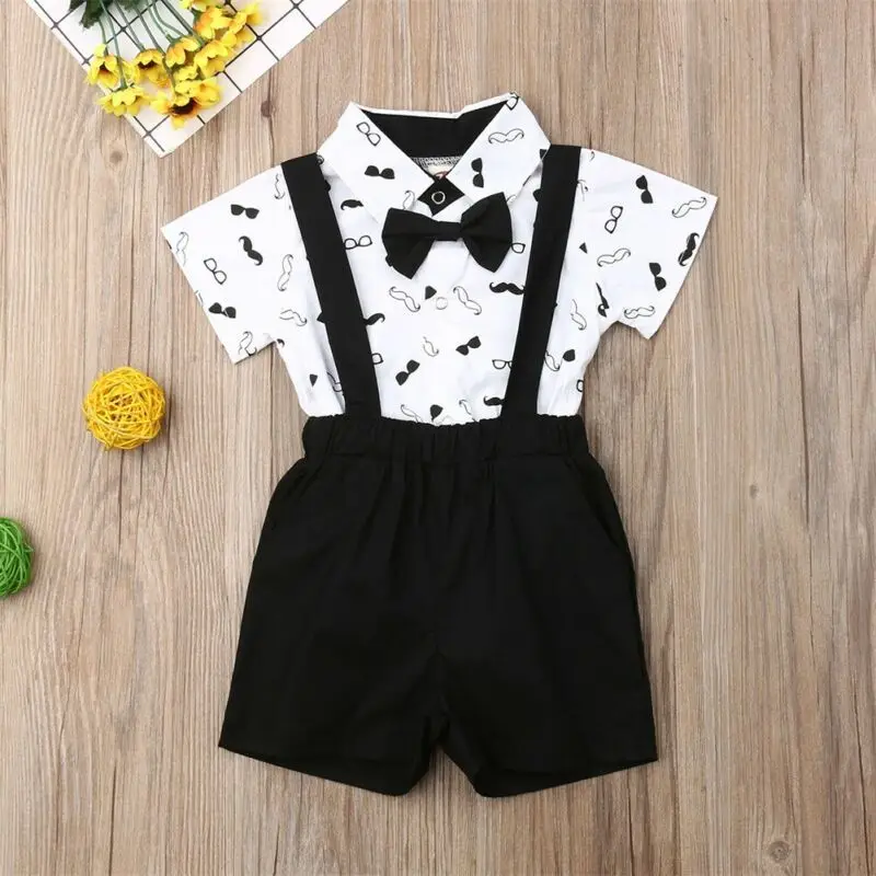 

Newborn Baby Boy Wedding Party Bowtie Gentleman Bodysuit Pants Outfit Summer Baby Boys Form Clothes Set