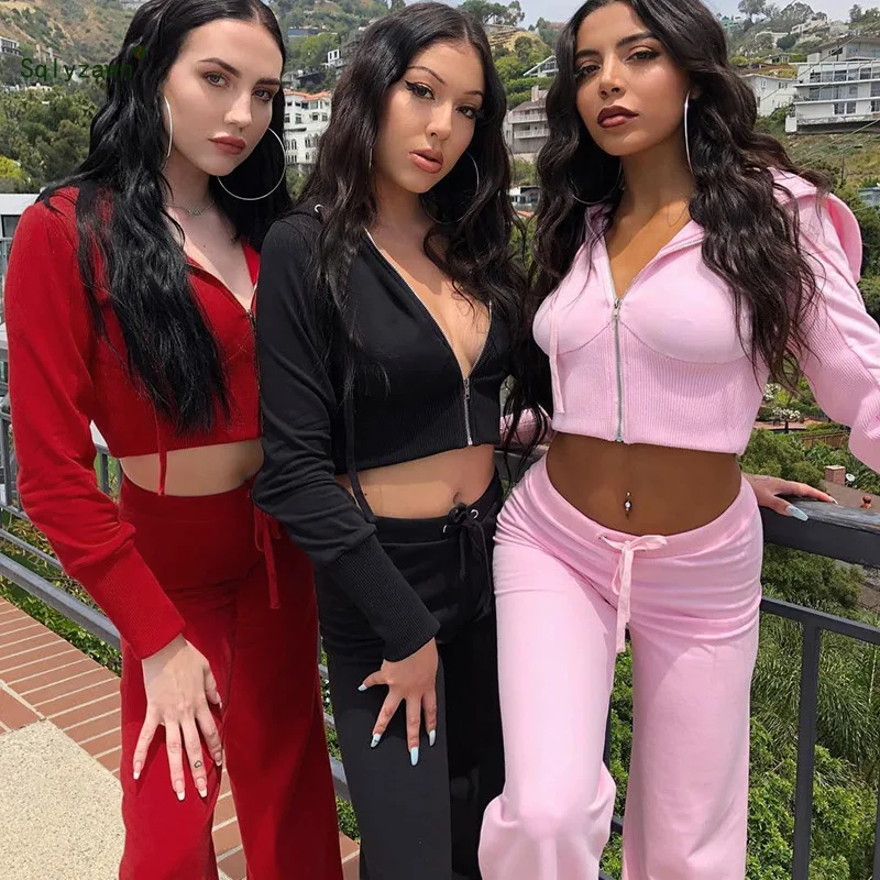 Осенний женский костюм из двух предметов куртка с капюшоном Топ + широкие брюки