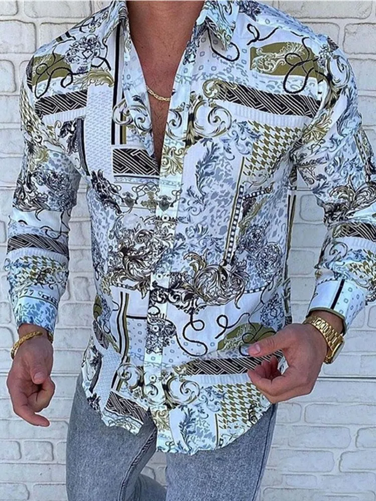 

Men's long sleeve inch shirt punk style fashion digital print shirt men slim long sleeve print casual party shirt shirt 2021 new