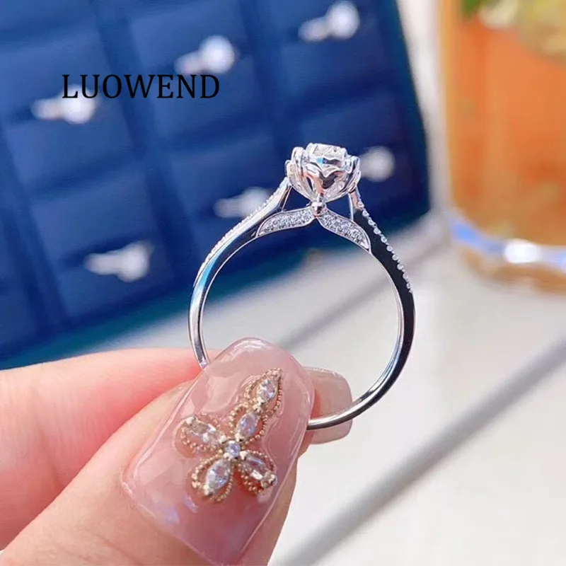 LUOWEND из белого золота 18 карат (AU750) обручальное кольцо 0 20 кольца anillos mujer Halo