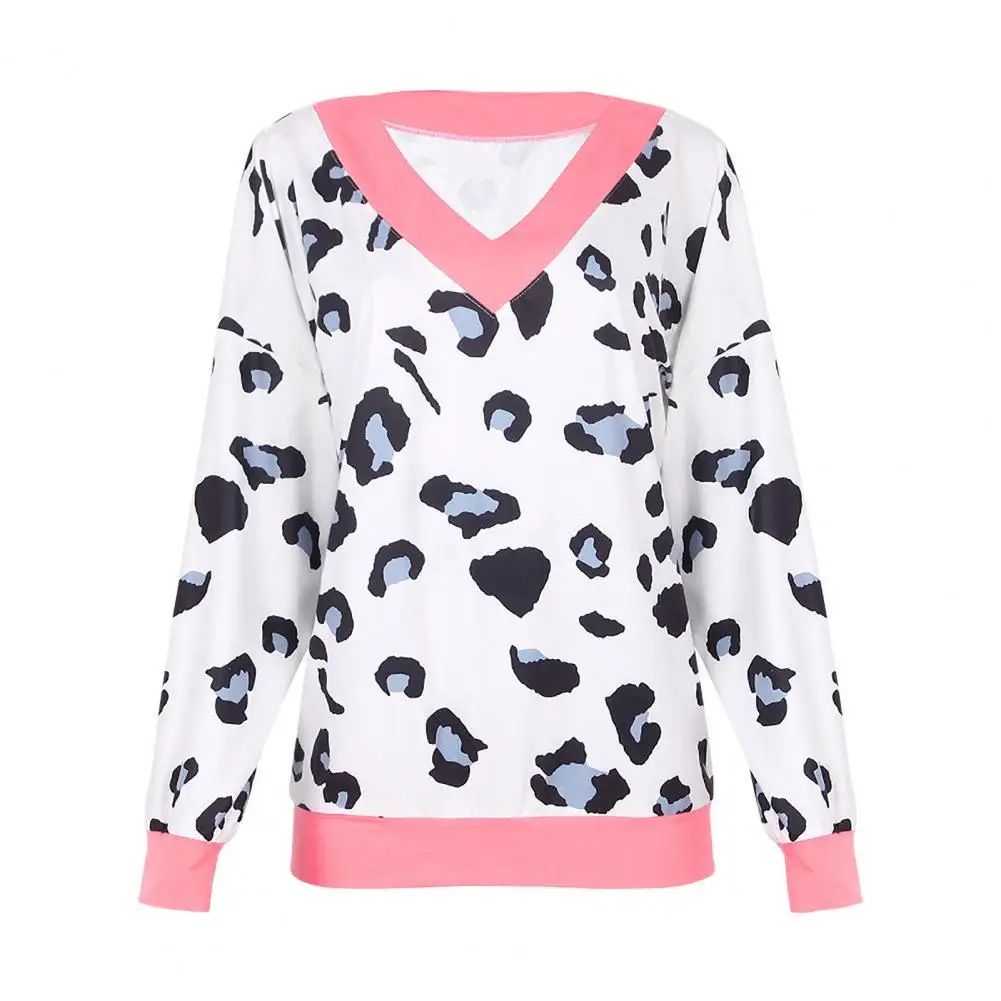 

Women Fashion Long Sleeve V Neck Leopard Printing T-shirt Pullover Blouse Top