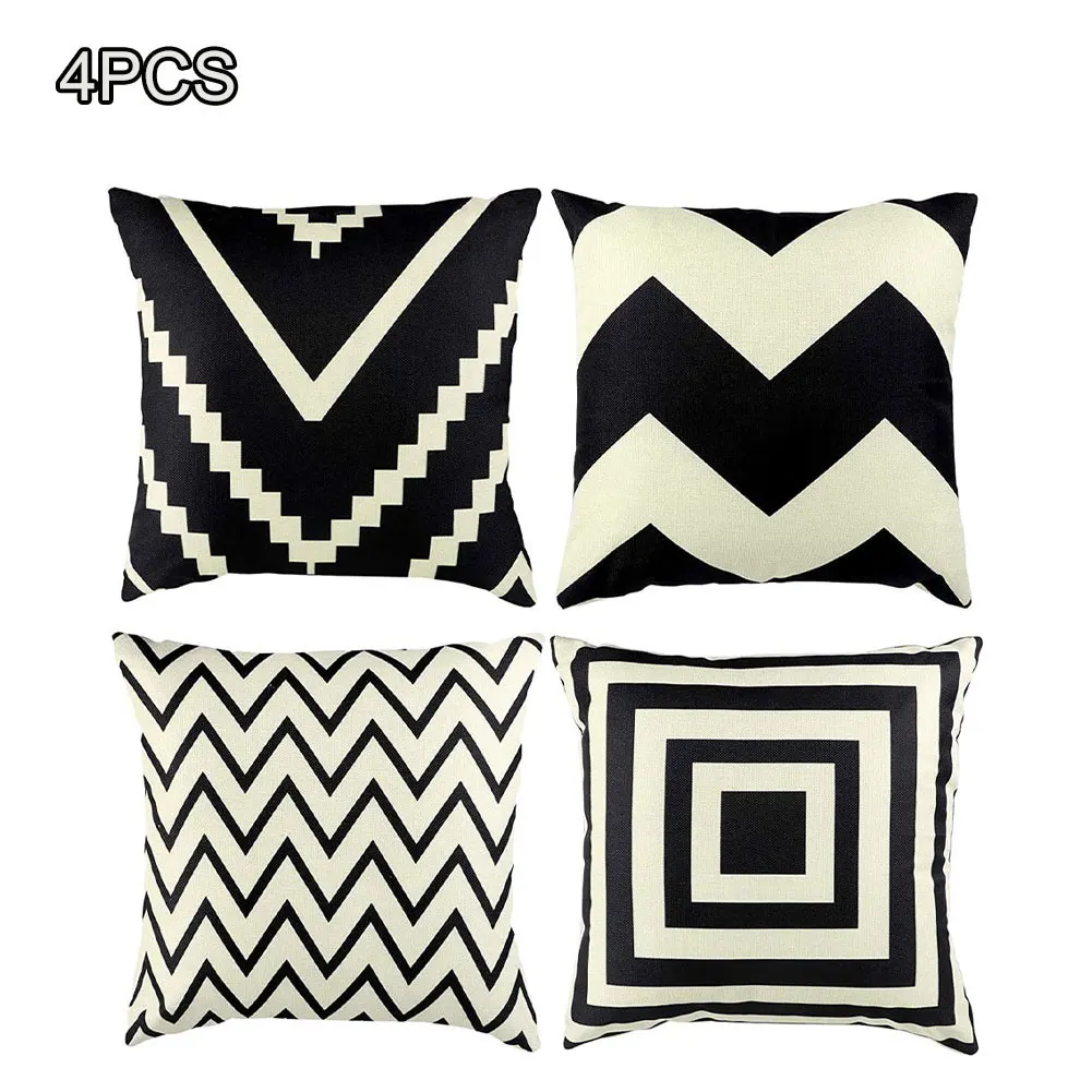 

Cushion Cover Geometric Print Linen Throw 4PCS Pillow Case For Bed Sofa 45x45cm Luxury Elegance Design Comfortable Home Touch