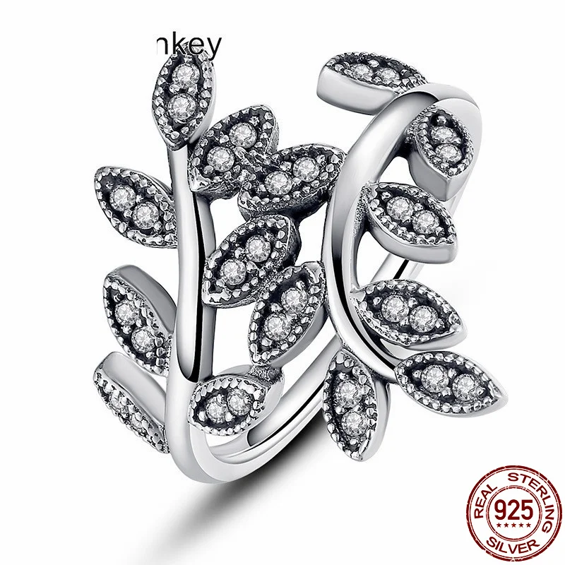 

Hot Sell Anel 100% 925 Sterling Silver Fronde Leaf AAA Zircon Circle Open Size Finger Rings for Women Jewelry Gift CMR7114