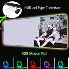 RGB Mausepad аниме пурпурная клавиатура Kawaii Настольный коврик с искусственными 4 портами настольные аксессуары Светодиодная лампа Hyperx