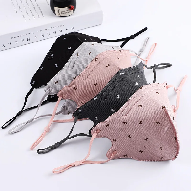 

Adult Reusable Breathable Fabric Face Mask Autumn Winter Thicken Sweet Bowknot Printed Masks Adjustable Nose Bridge Mouth Masque