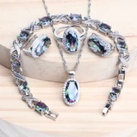 925 silver magic rainbow cz jewelry sets women bracelets rings natural silver earrings wedding jewelry pendants necklace set