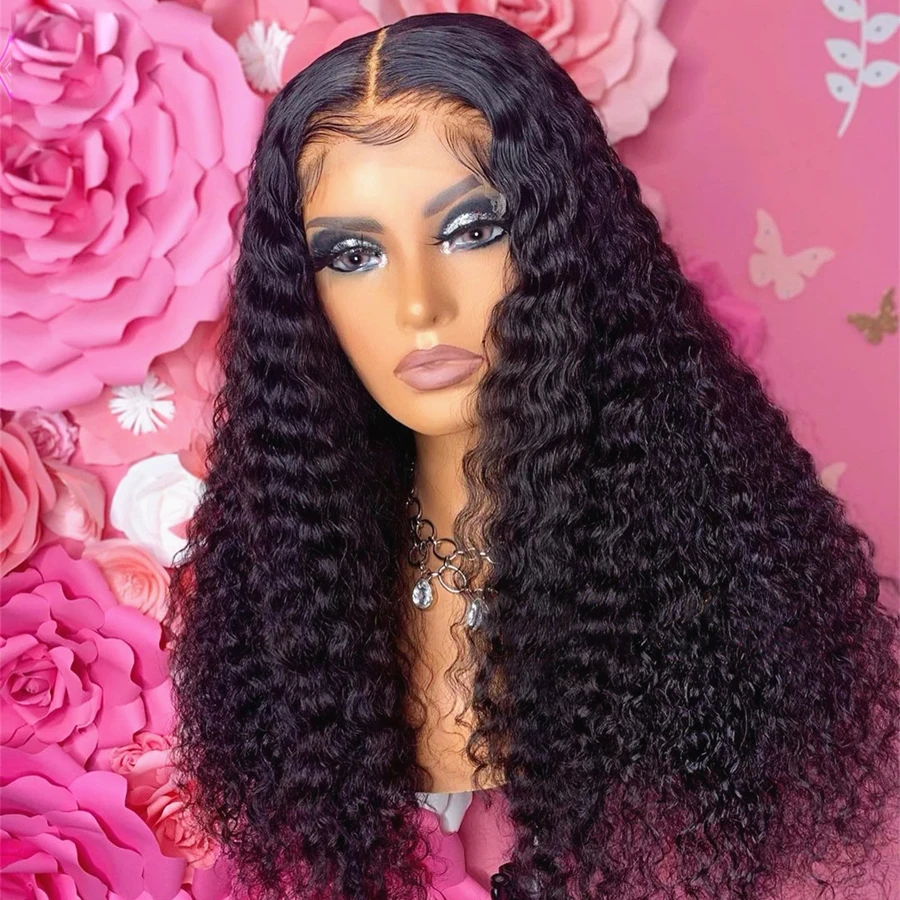 

26Inch 180%Density Natural Black Soft Kinky Curly Long Glueless Lace Front Wig High temperature With Baby Hair For Women