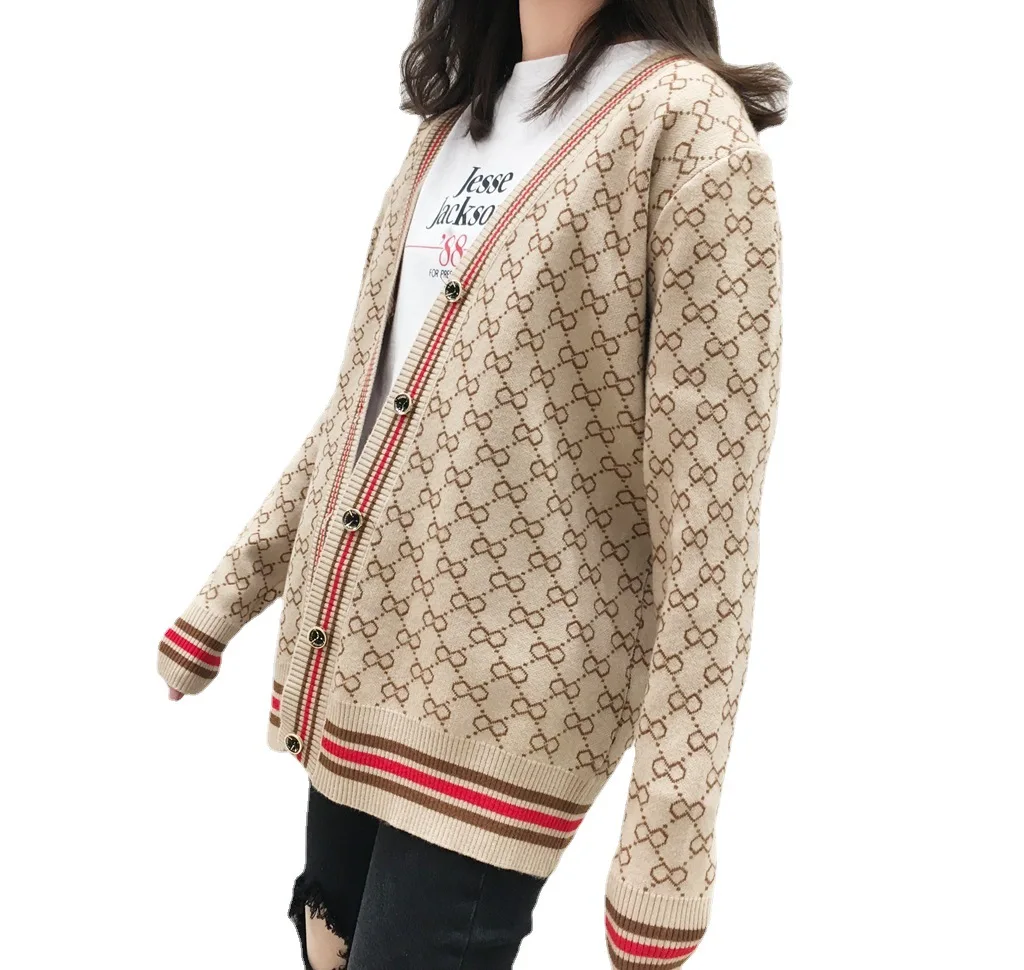 

The new sweater female autumn outfit 2021 han edition show thin v-neck button color knitting cardigan coat