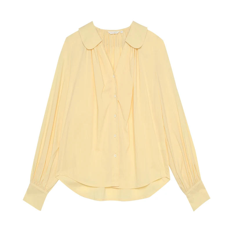 

Girly Turn-Down Collar V-neck Blouses Lady Lantern Sleeve White Blouse Women Solid Single-Breasted Tops Shirts Plus Size