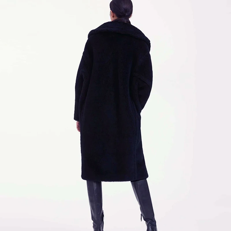 JuneLove, Женское зимнее теплое длинное пальто из искусственного меха, винтажное, с длинным рукавом, женское, толстое, плюшевый мишка, пальто, повседневное, свободное, большие размеры, верхняя одежда