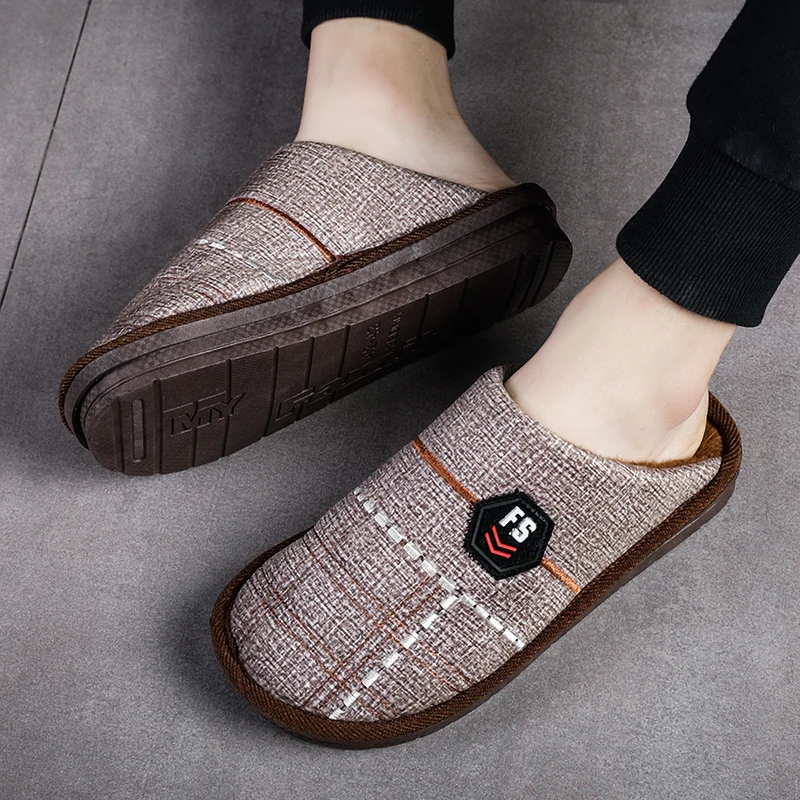 

Men Indoor Slippers Warm Plush Anti Slip Home Slides 2020 Winter Shoes Men House Floor Cotton Sandals Wholesale Lightweight