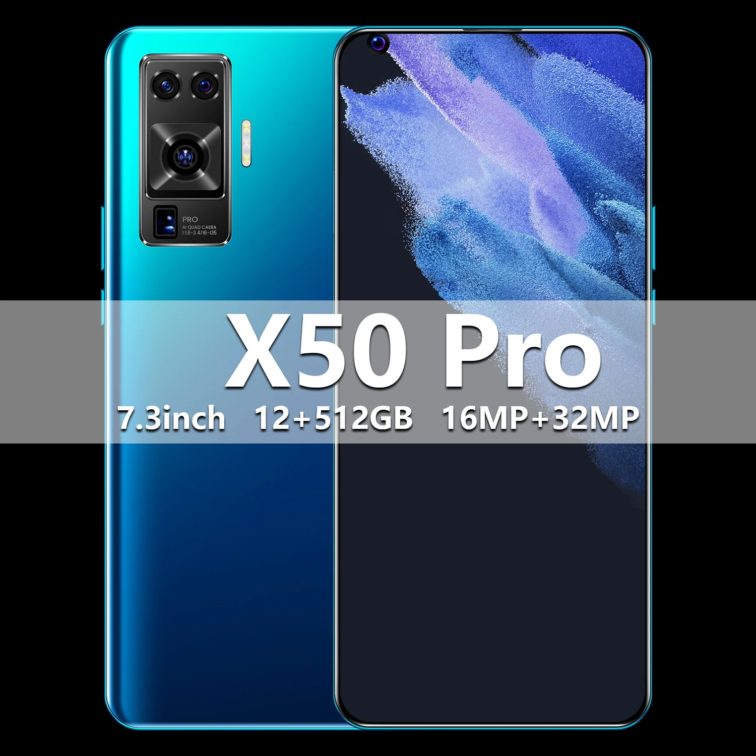 

X50 Pro Smartphone 8800mAh Big Battery. Support Face wake and Screen Fingerprint Unlocked Cellphone. 4G 5G Notwork Mobilephone