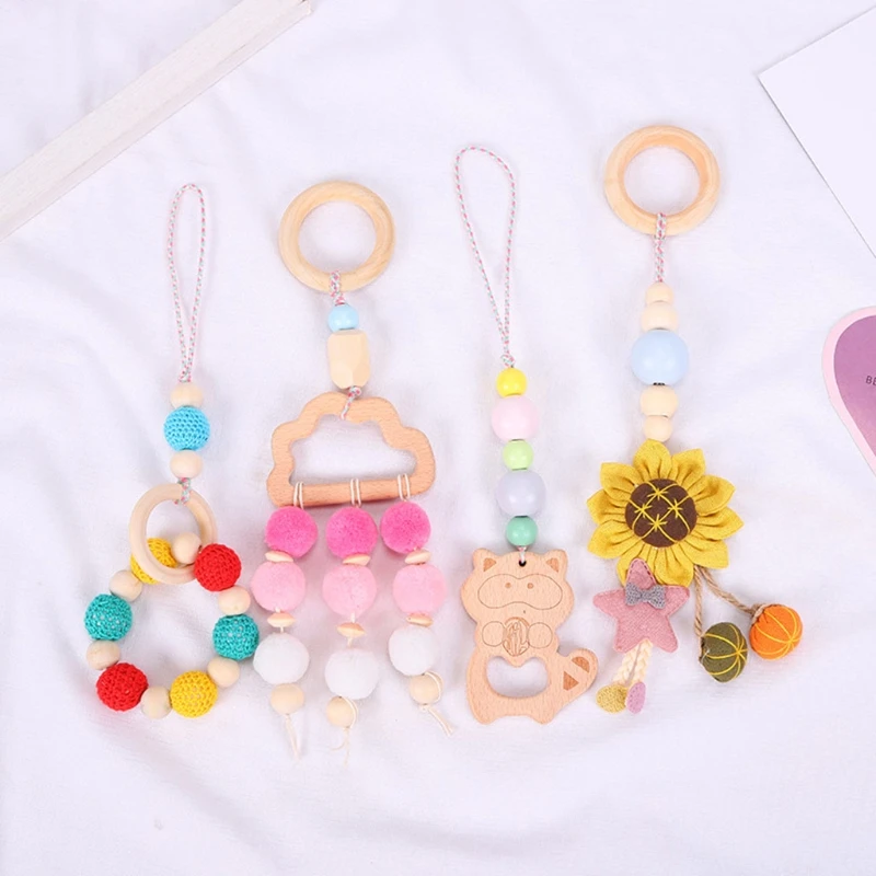 

4 Pcs/Set Baby Play Gym Wooden Frame Stroller Hanging Pendant Teether Rattle Toy L4MC