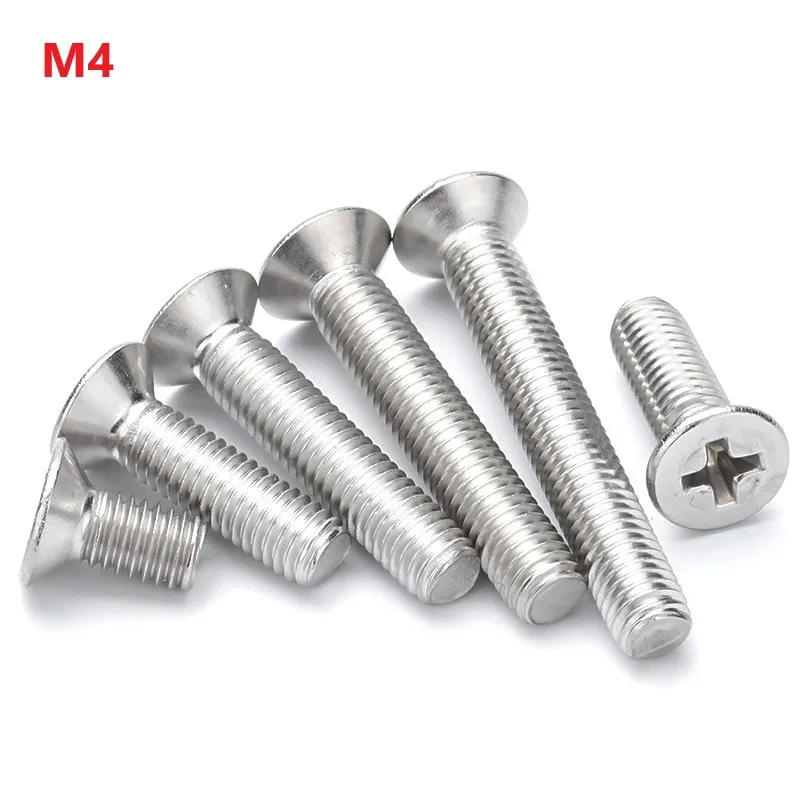 

M4 Cross Recessed Countersunk Screws 304 Stainless Steel Phillips Flat Head Machine Bolts 5 6 8 18 20 45 50 100 110 170 180mm