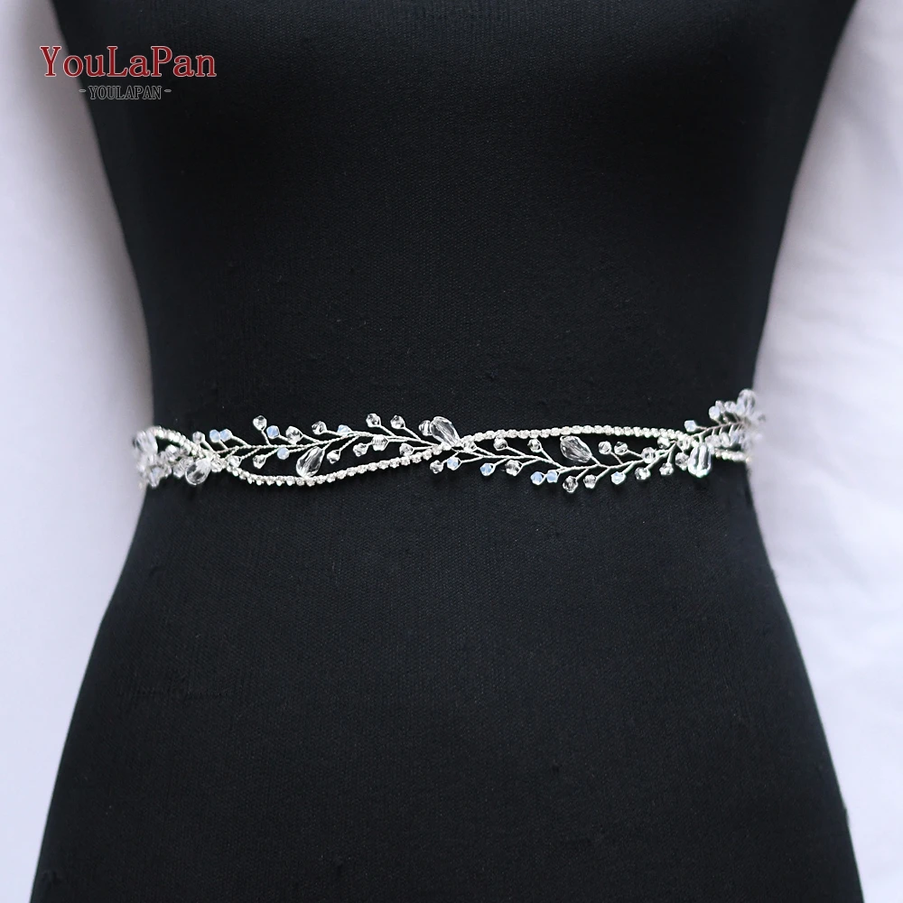 YouLaPan SH93 Crystal Belt for Wedding Dress Belt Ivory Flower Wedding Dress Sash Belt Silver Belts for Women Waist Band