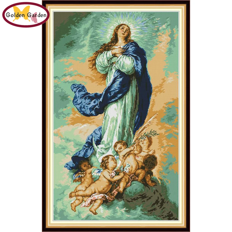

Картины GG Virgin с ангелами, вышивка крестиком, вышивка, рукоделие, принт Joy Sunday, хлопчатобумажная вышивка крестиком для домашнего декора