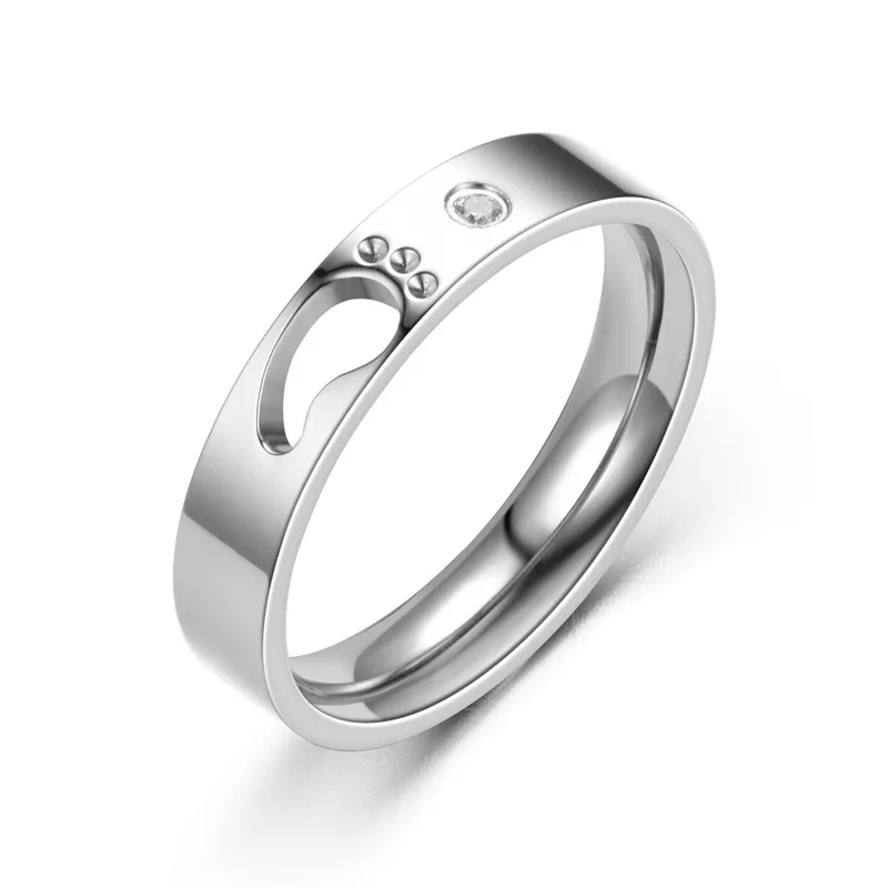 

VOERYNT Cool Stainless Steel Footprint Zircon Couple Rings For Women Men Wedding Jewelry Accessories Valentine Gift VO01