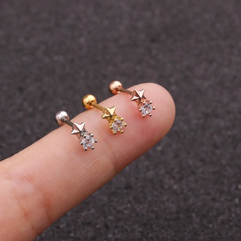 Sellsets 1pc 20G Stainless Steel Helix Piercing Jewelry Cz Moon And Star Cartilage Earring Ear Tragus Conch Rook Screw Back Stud