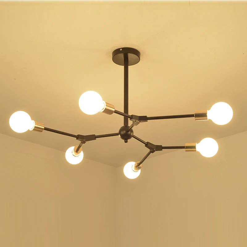 Современная вращающаяся E27 Светодиодная люстра матовая черная металлическая