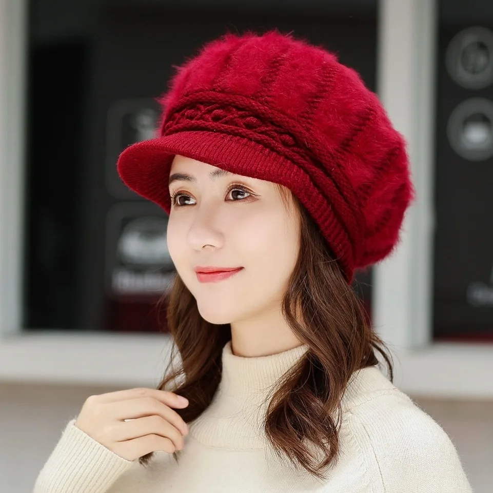 Новая регулируемая зимняя женская шапка с помпоном из меха кролика для девочек