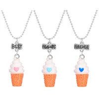 3ps/Set Solid Ice Cream Pendant Necklace BFF Letter Silver Chains Necklaces Jewelry Accessories Gifts for Kids Students Friends