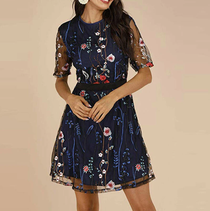 Женское Сетчатое платье на молнии с вышивкой радуги Летнее мини феи цветочным