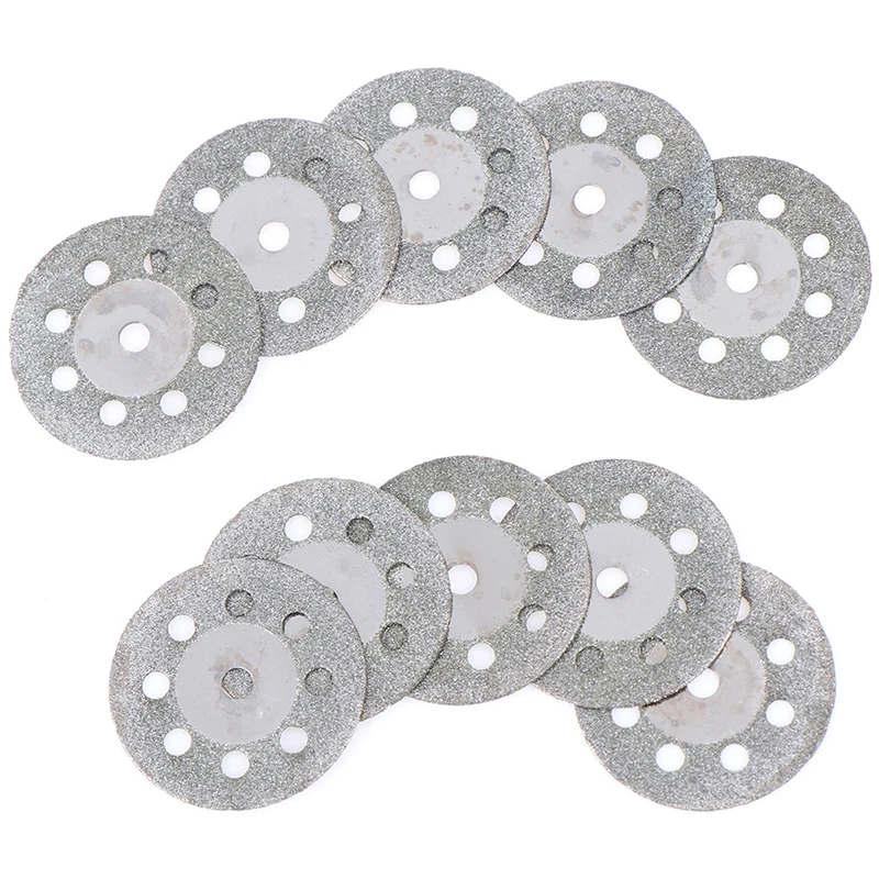 10pcs/set 25mm Mini Diamond Saw Blade Silver Cutting Discs With 2X Connecting Shank For Dremel Drill Fit Rotary Tool images - 6