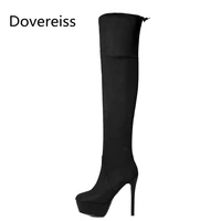 dovereiss fashion womens shoes winter concise pure color platform new sexy suede grey over the knee boots zipper 32 43