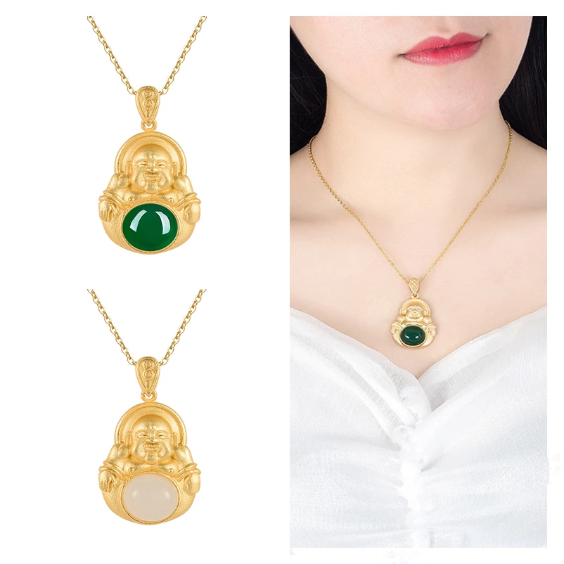 

Classic Crystal Buddha Pendant Gold 3D Necklace Lady Choker Accessories Quality Silver Plated Chain Necklaces Female Neck Bijou