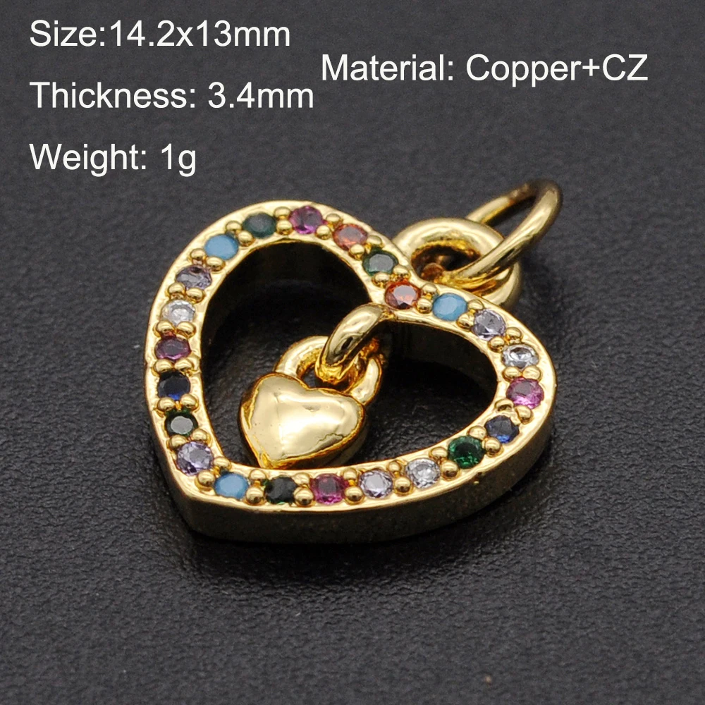 

5pcs/lot 14x13mm 100% CZ Zircon DIY Jewelry Heart Lock Charm Pendant Wholesale Necklace Making Charms Fashion Jewellery Pendants